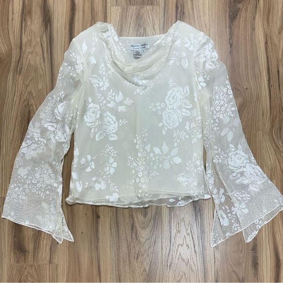 Adrianna Papell Beaded Evening Essentials Long Sleeve Rayon Silk Blouse Floral M - Picture 6 of 14